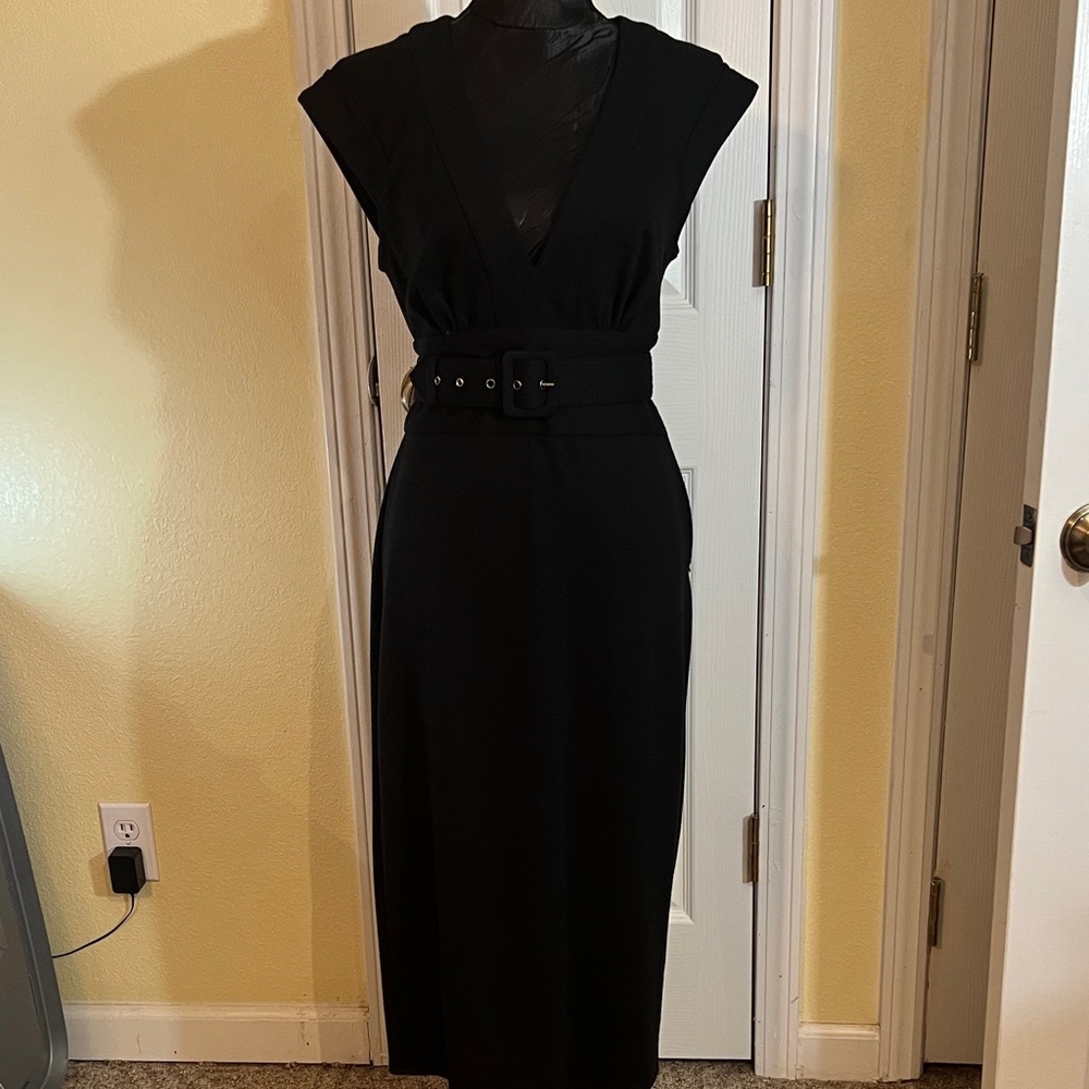 London Times Black Midi Dress with Belt